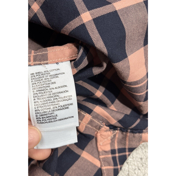 North Face Shirt Mens Small Plaid Button Up Pocket Outdoors Pink Navy Blue - Picture 5 of 12